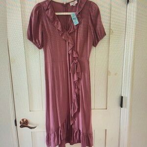 Mauve ruffle midi short sleeve dress